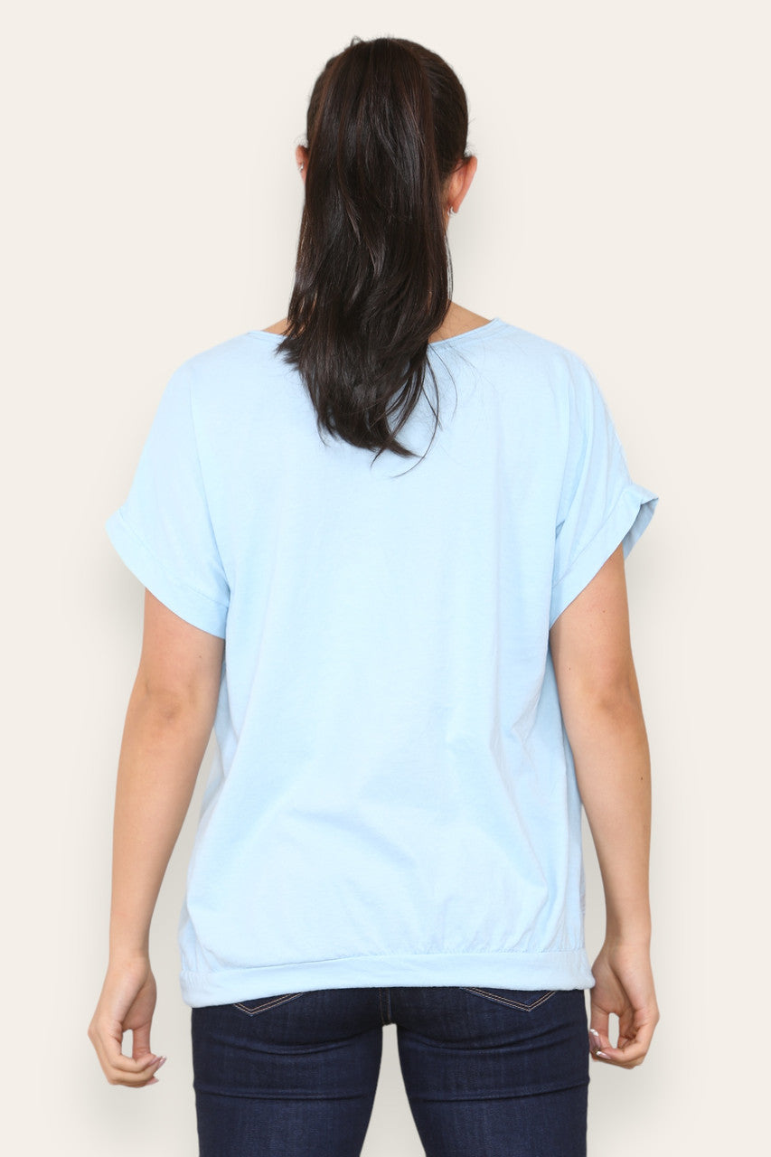 BUTTERFLY TREE FOIL GRAPHIC TOP SKY BLUE