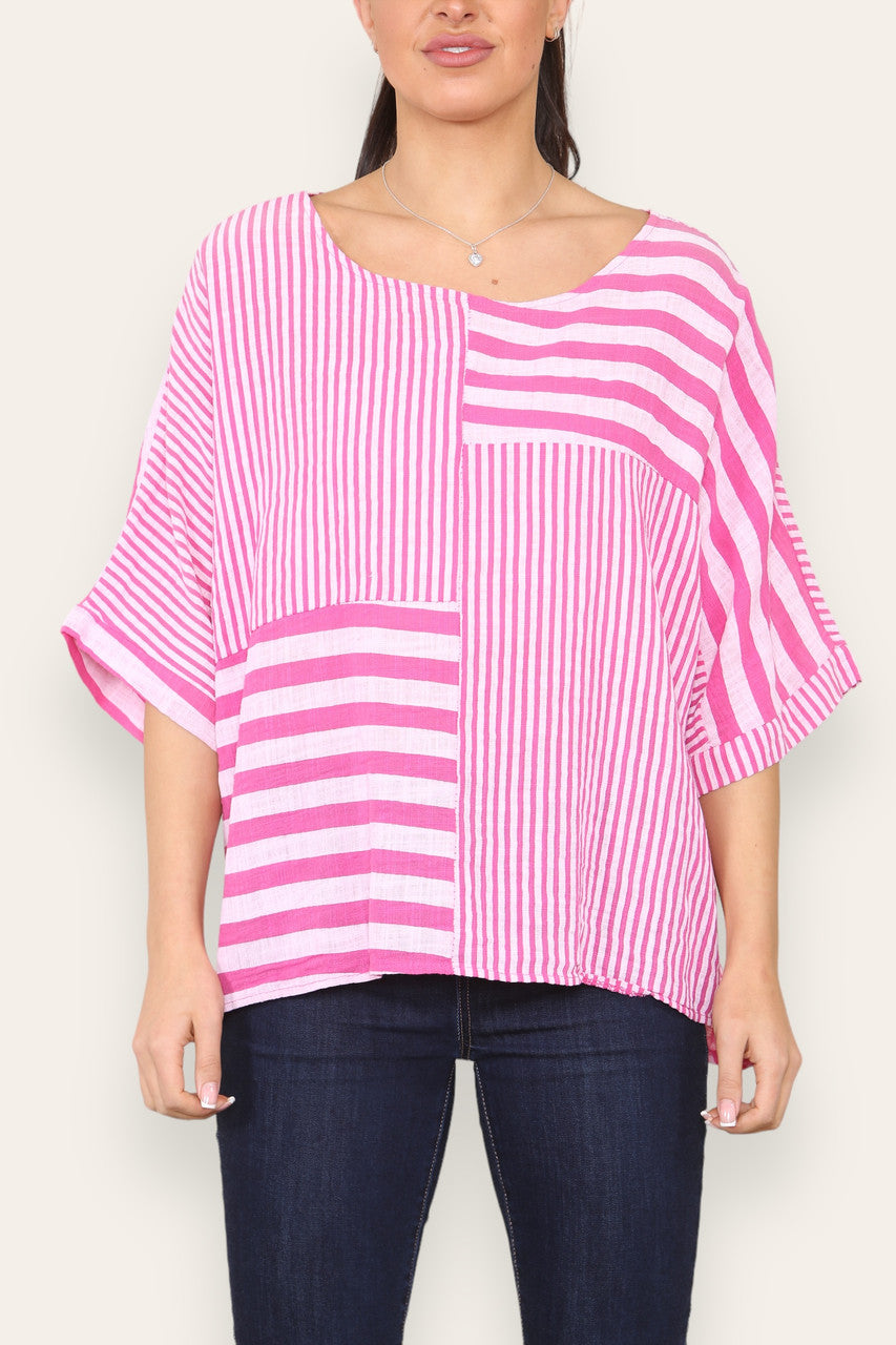 STRIPE BLOCK PRINT TOP CERISE
