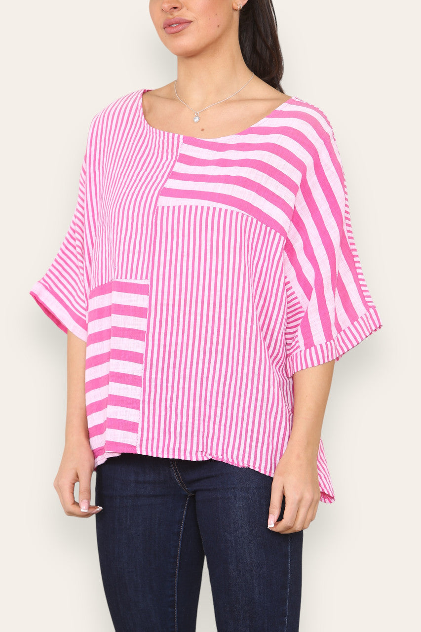 STRIPE BLOCK PRINT TOP CERISE