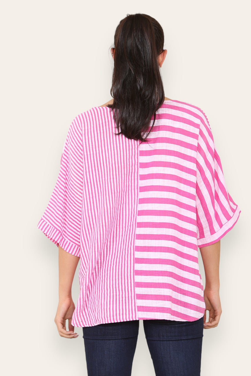 STRIPE BLOCK PRINT TOP CERISE