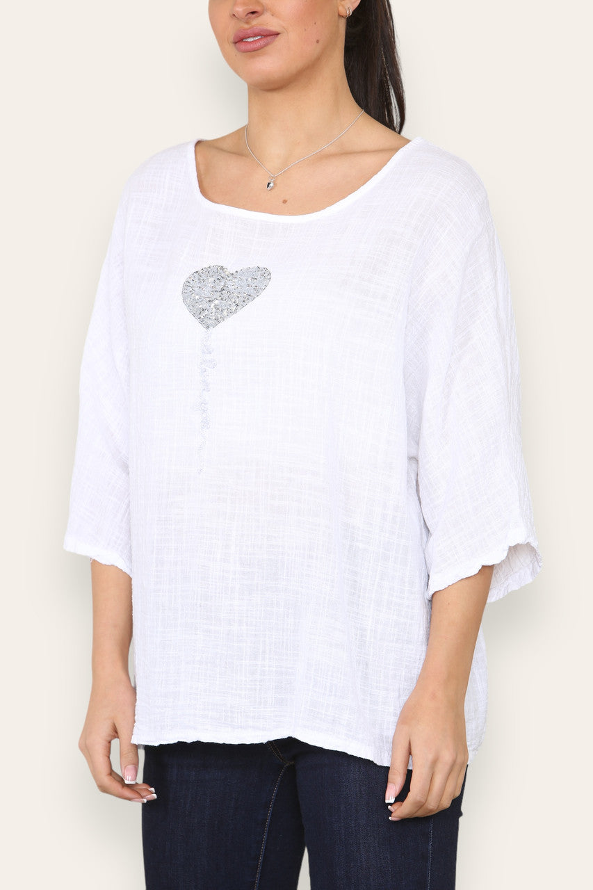 BALLOON HEART SEQUIN TOP WHITE