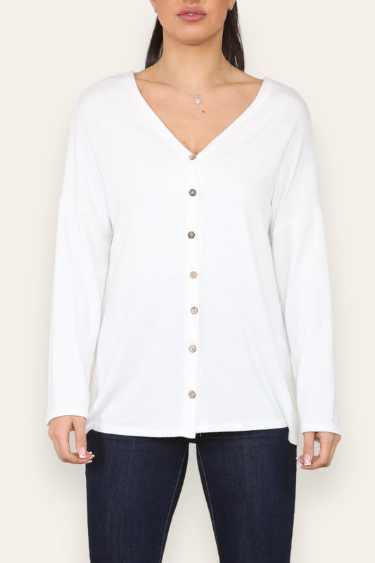 PLAIN BUTTON FRONT CARDIGAN TOP WHITE