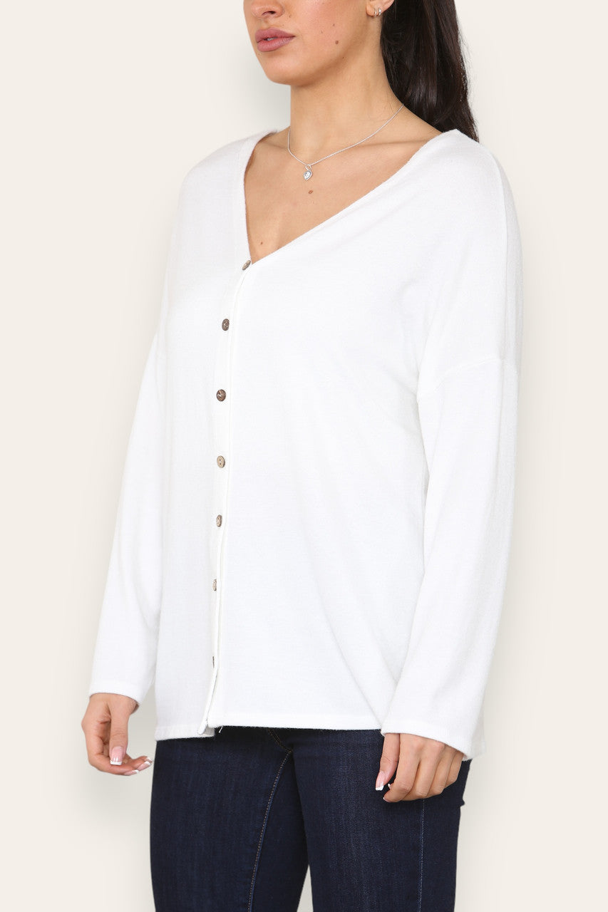 PLAIN BUTTON FRONT CARDIGAN TOP WHITE