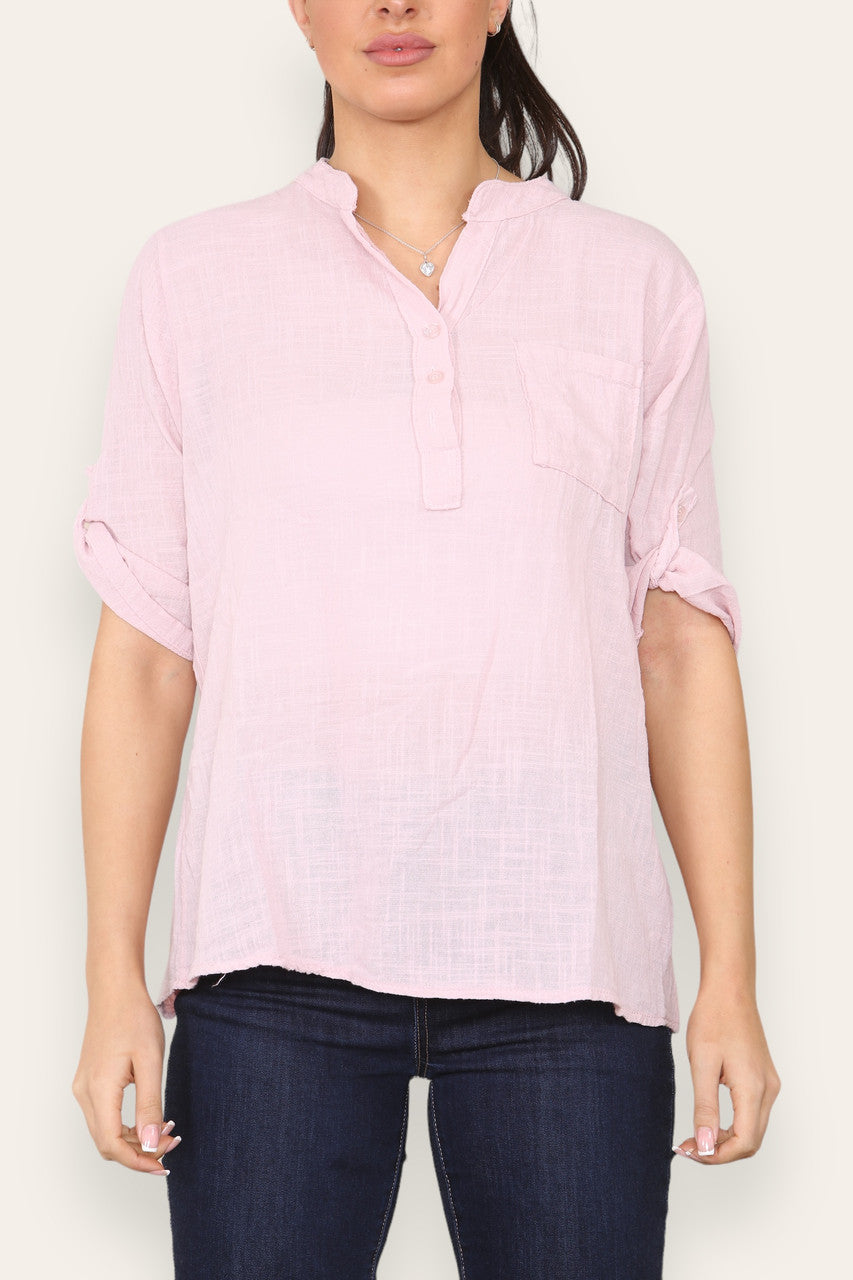 PLAIN GRANDAD SHIRT DUSTY PINK