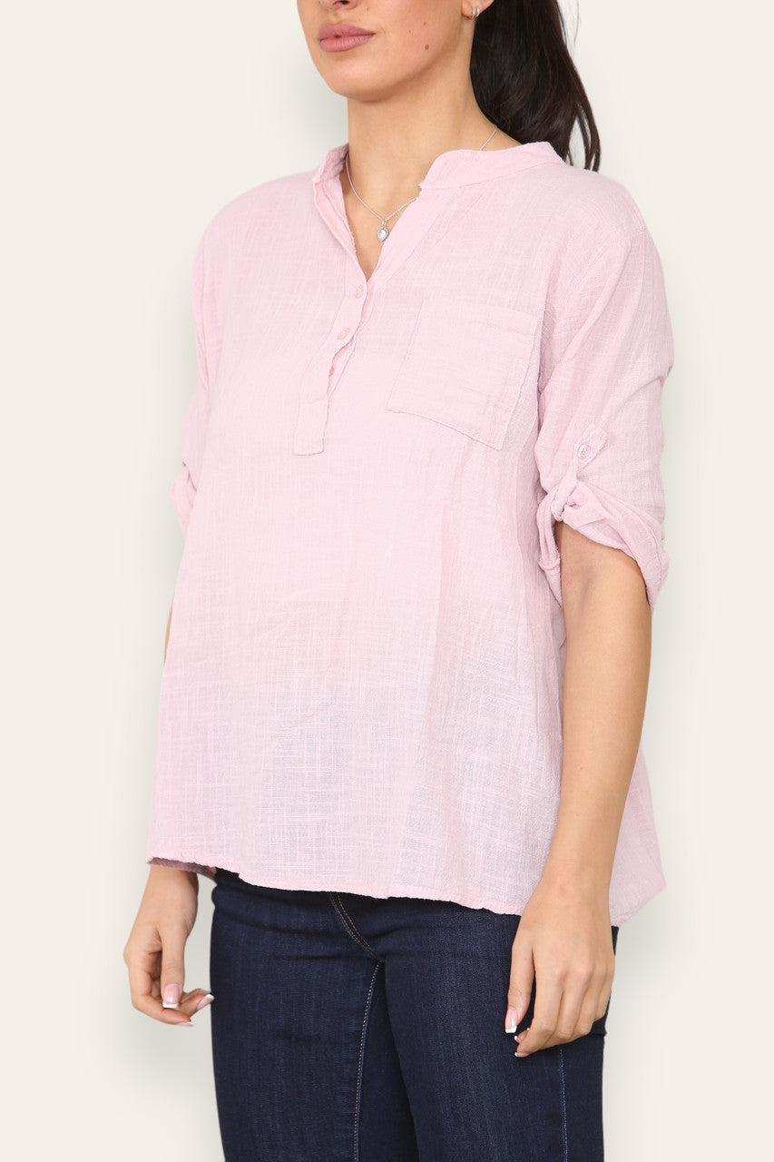 PLAIN GRANDAD SHIRT DUSTY PINK