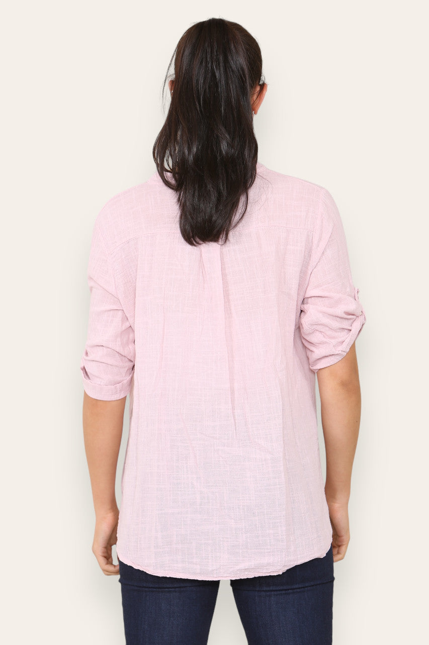 PLAIN GRANDAD SHIRT DUSTY PINK