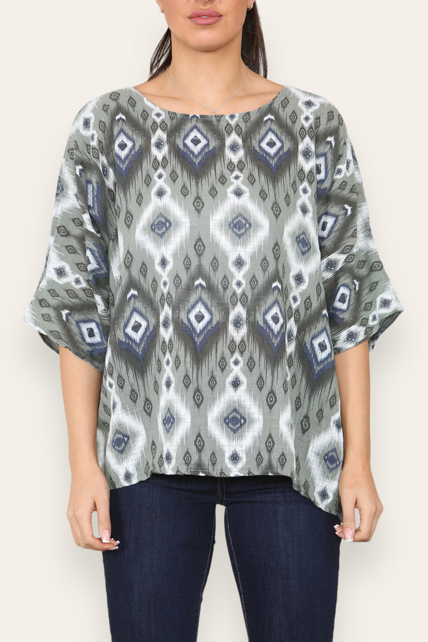 AZTEC PRINTED TOP KHAKI
