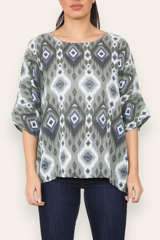 AZTEC PRINTED TOP KHAKI