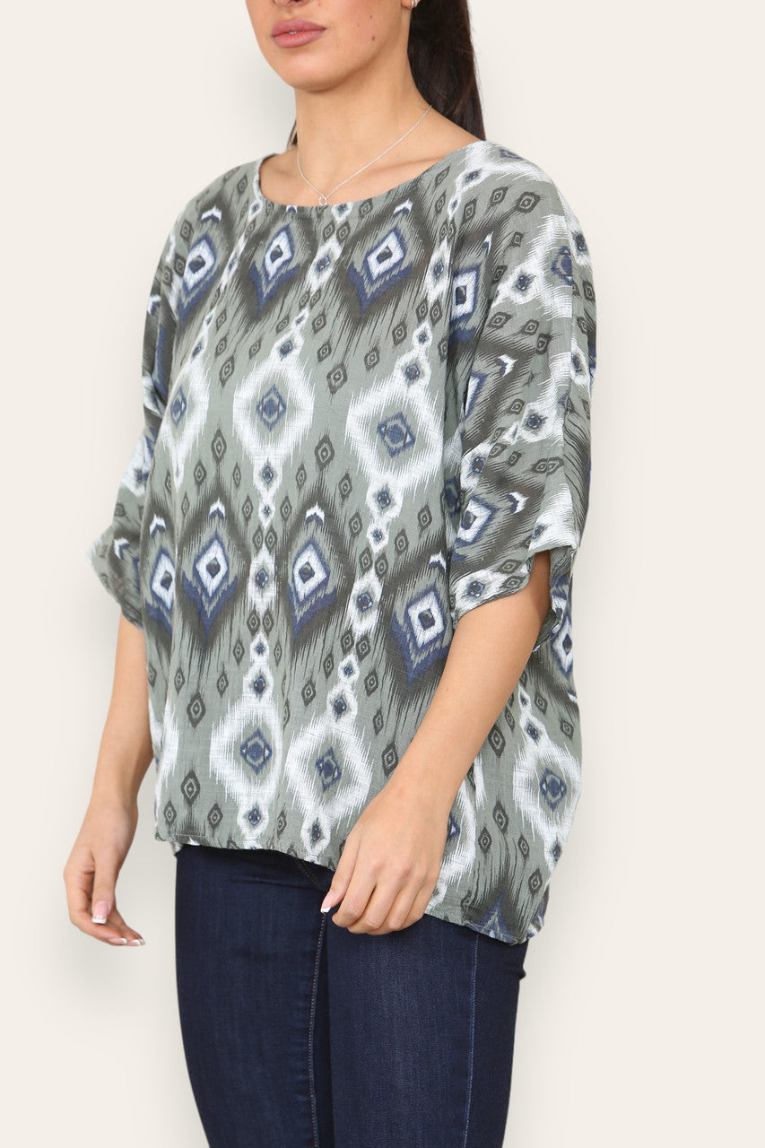 AZTEC PRINTED TOP KHAKI