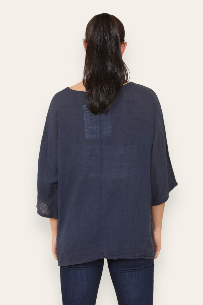 BALLOON HEART SEQUIN TOP NAVY