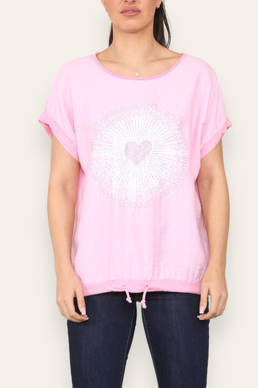 HEART BURST GRAPHIC TOP PINK