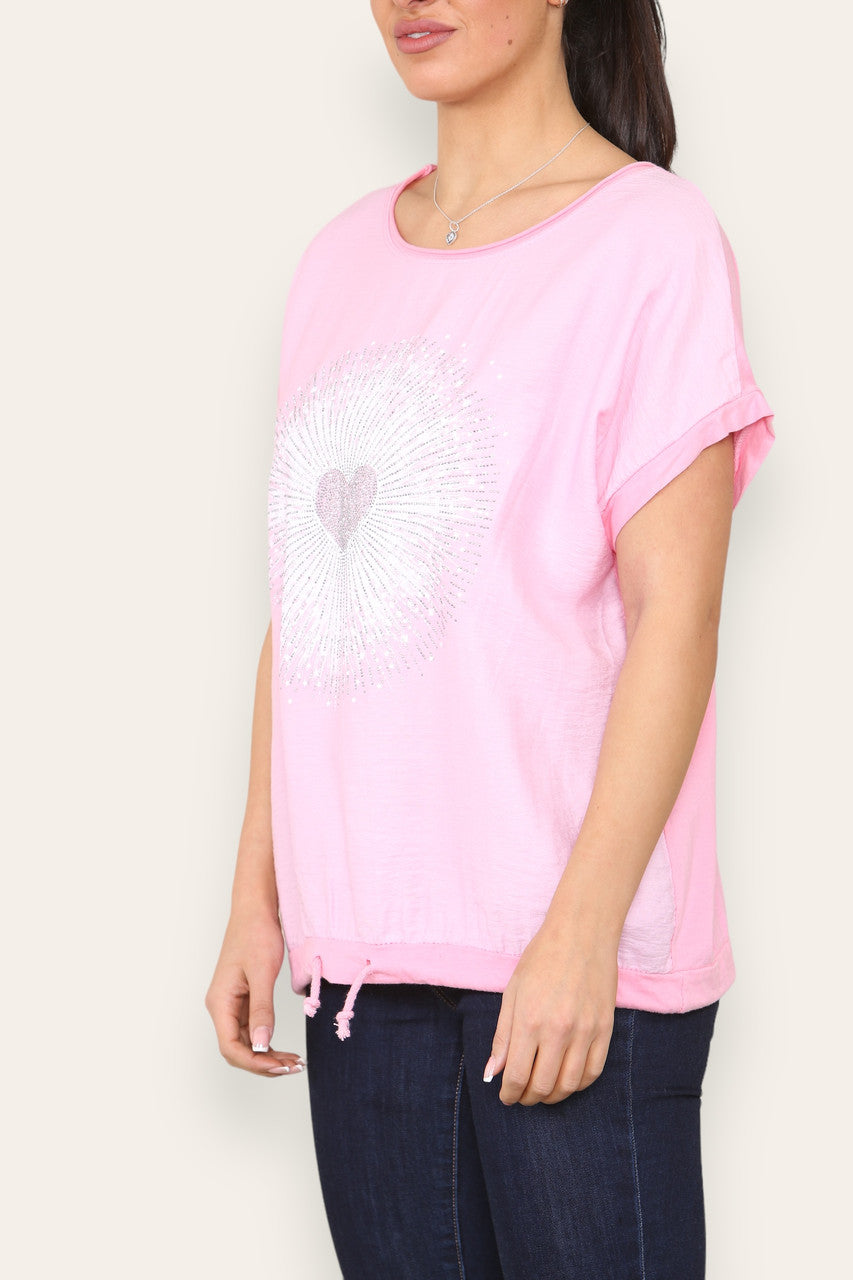HART BURST GRAFISCHE TOP ROZE