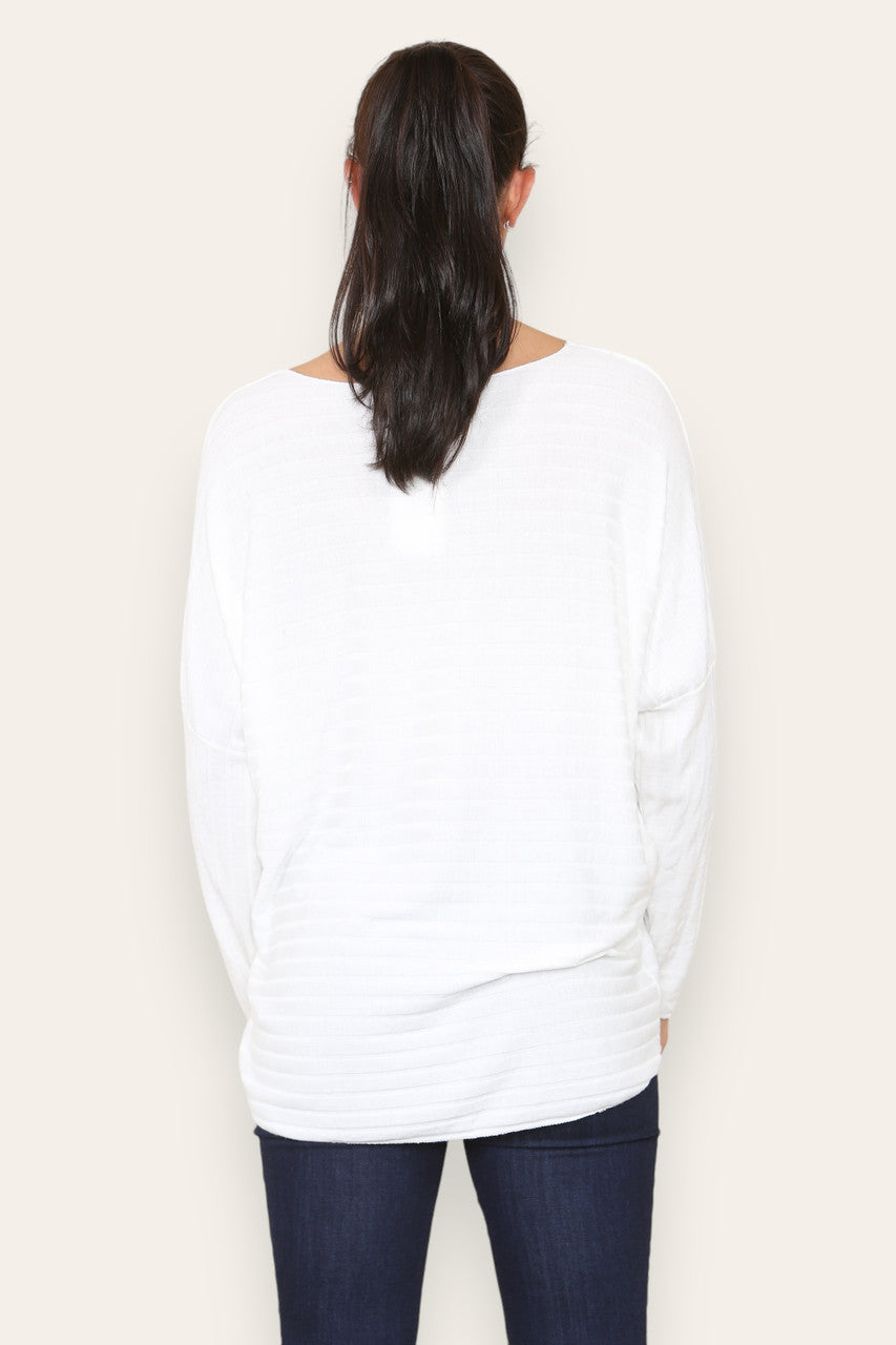 WIDE RIBBED FINE KNITTED JUMPER TOP WHITE