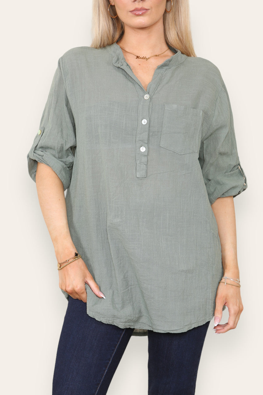 PLAIN GRANDAD SHIRT KHAKI