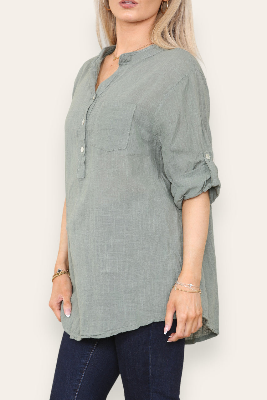 PLAIN GRANDAD SHIRT KHAKI