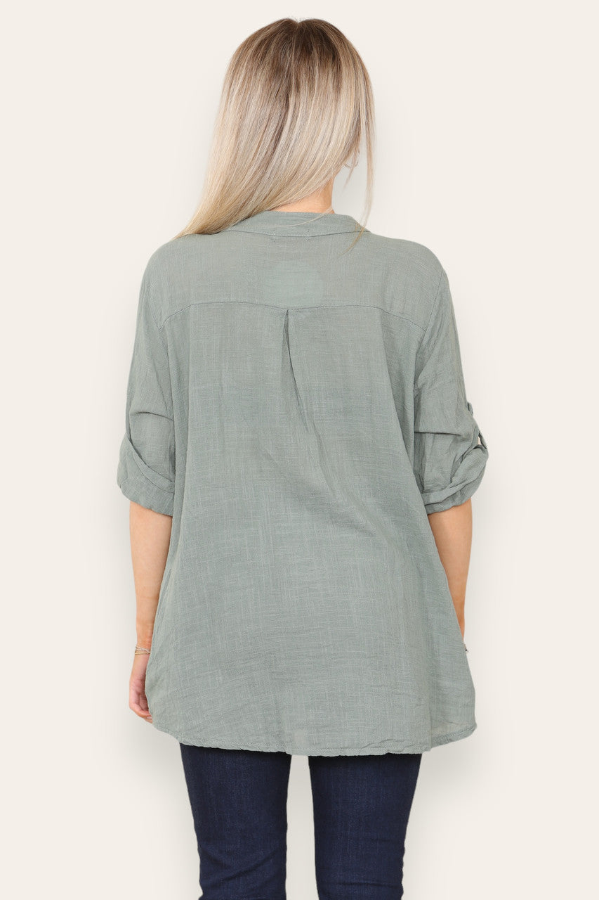 PLAIN GRANDAD SHIRT KHAKI