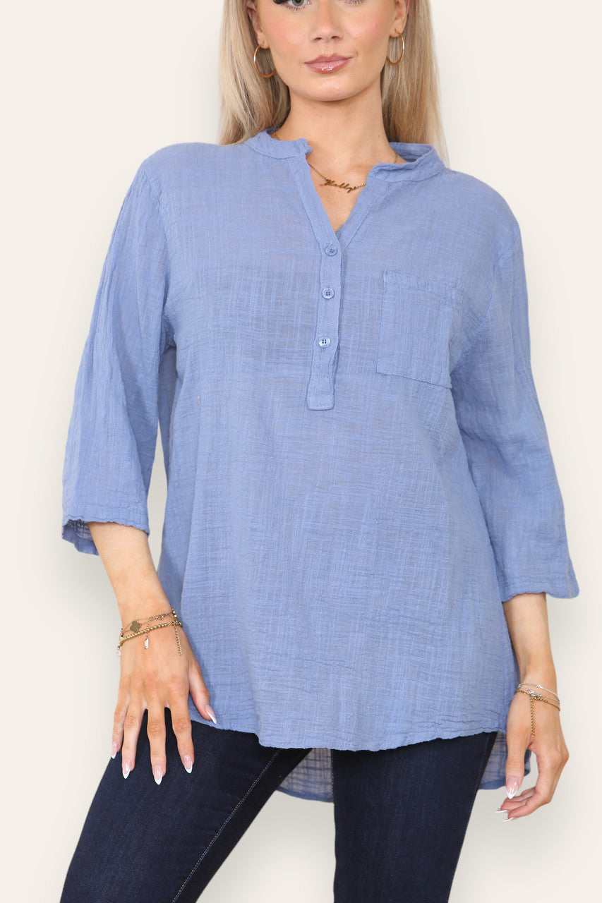 PLAIN GRANDAD SHIRT DENIM