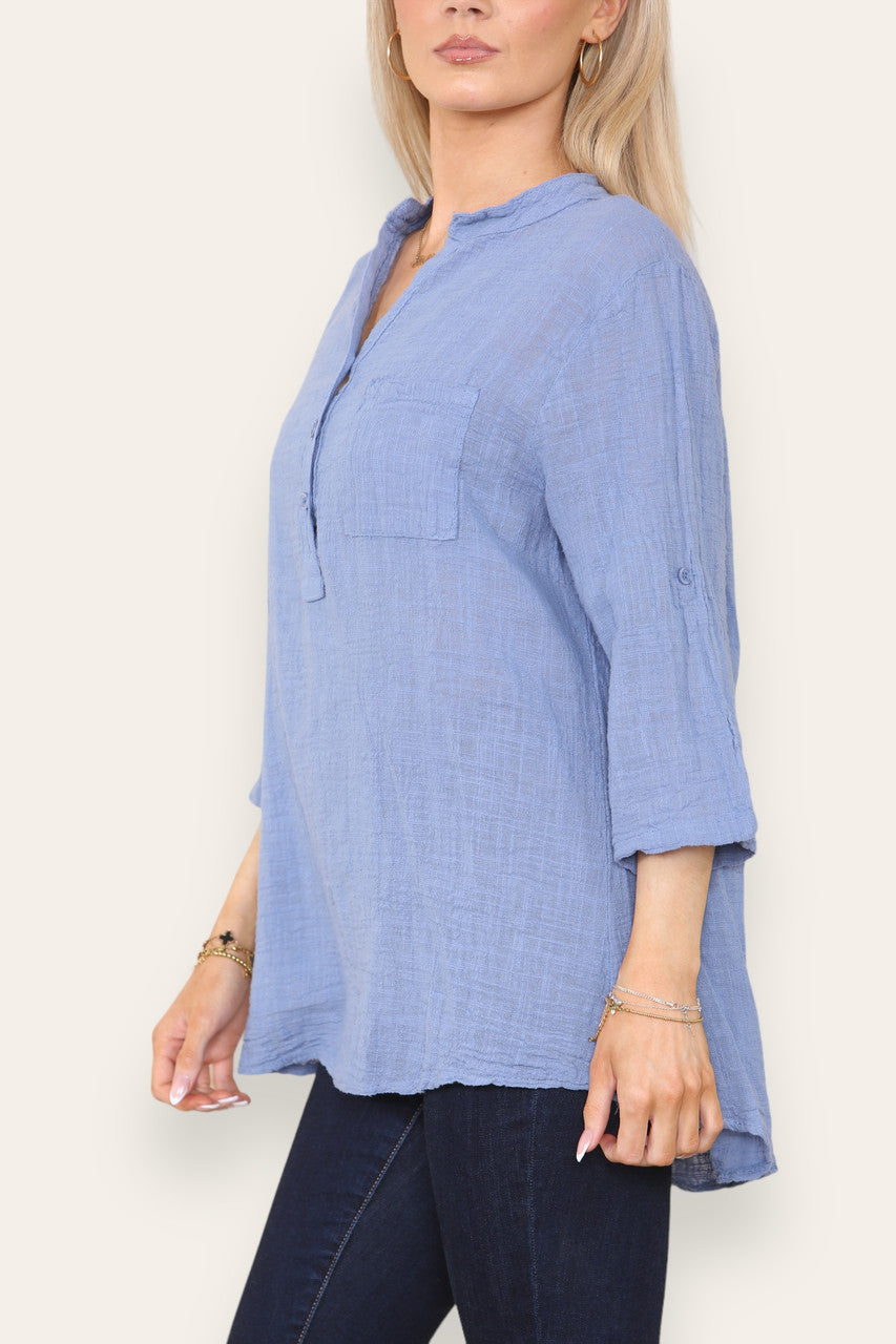 PLAIN GRANDAD SHIRT DENIM