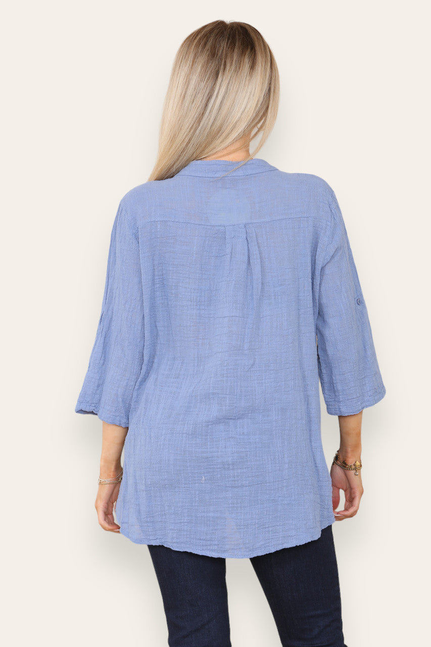 PLAIN GRANDAD SHIRT DENIM