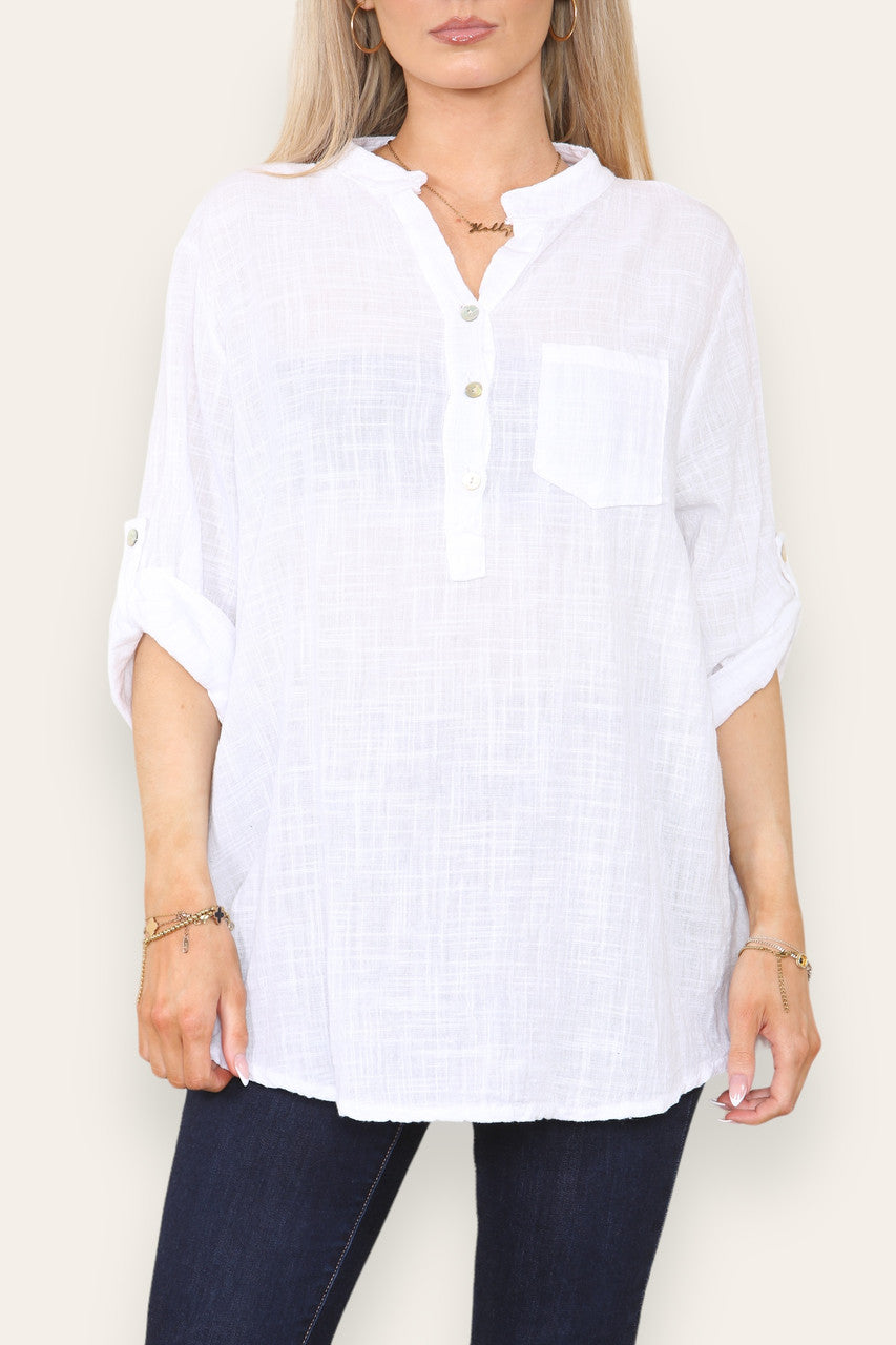 PLAIN GRANDAD SHIRT WHITE