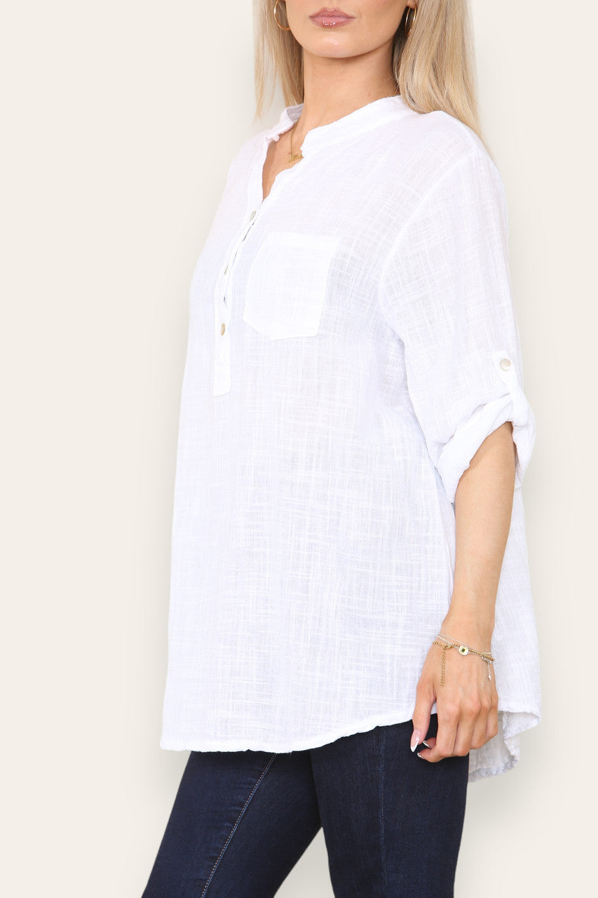PLAIN GRANDAD SHIRT WHITE