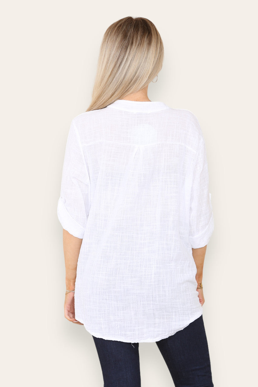 PLAIN GRANDAD SHIRT WHITE