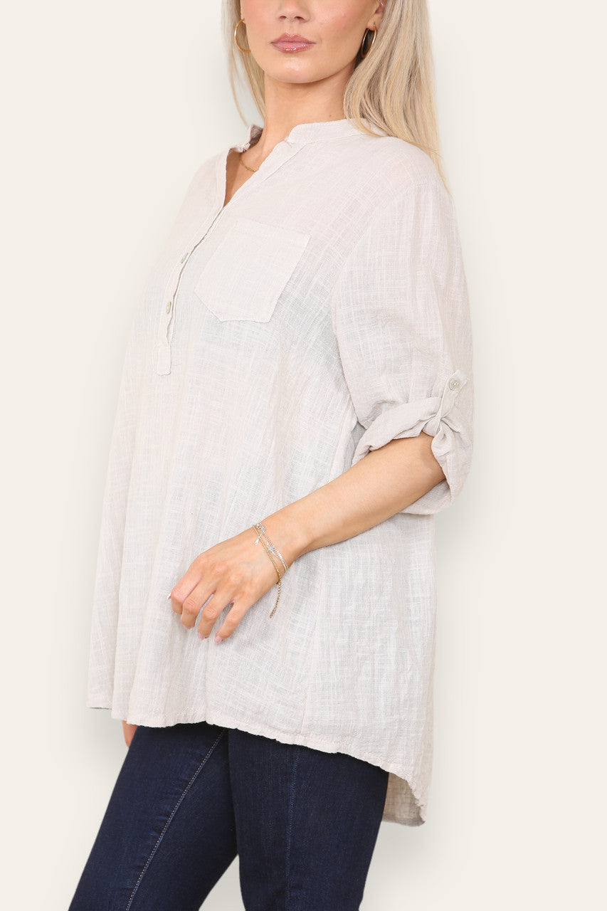 PLAIN GRANDAD SHIRT STONE