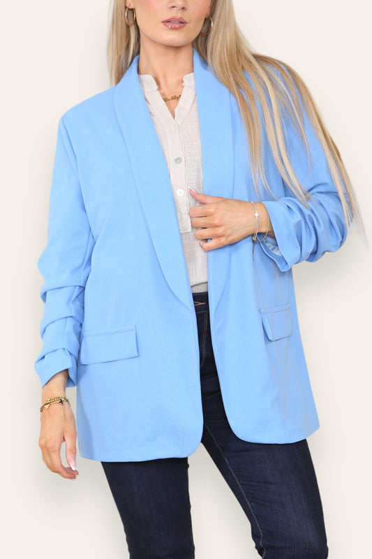 BLAZER MET GEPLOOIDE INSNEDE IN MOUWEN VOLLEDIG GEVOERD BLAUW