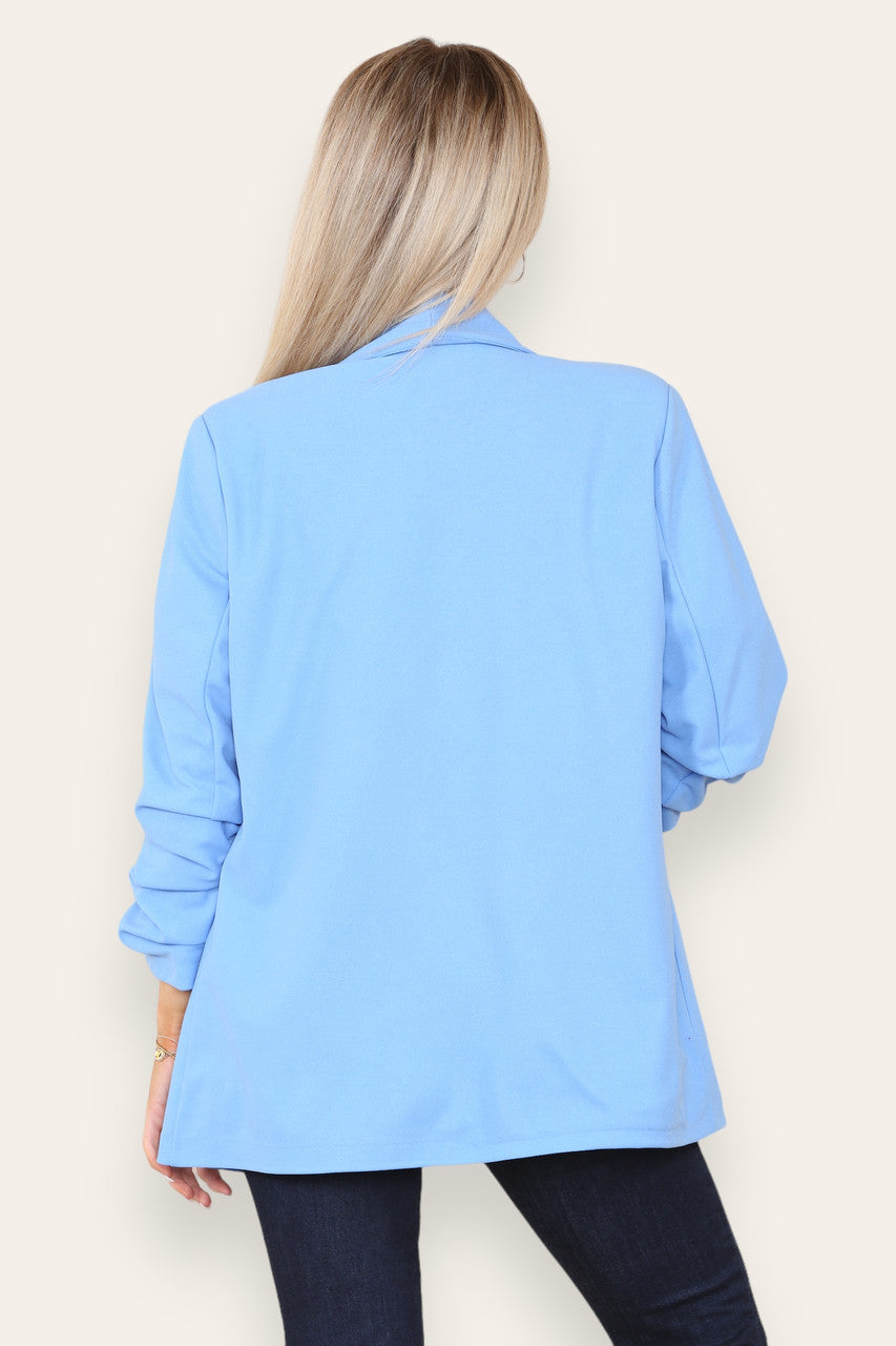 RUCHED NOTCH SLEEVE FULLY LINED BLAZER BLUE