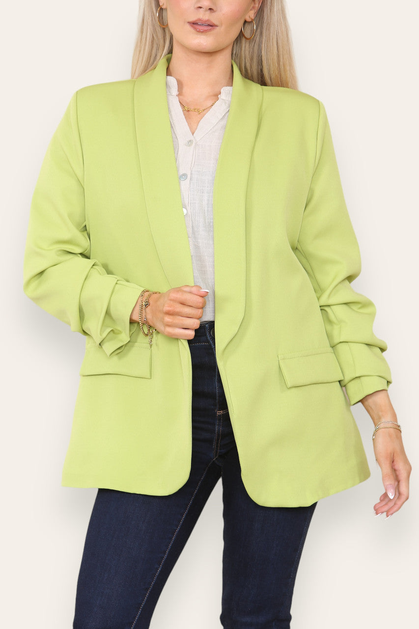 RUCHED NOTCH SLEEVE FULLY LINED BLAZER LIME