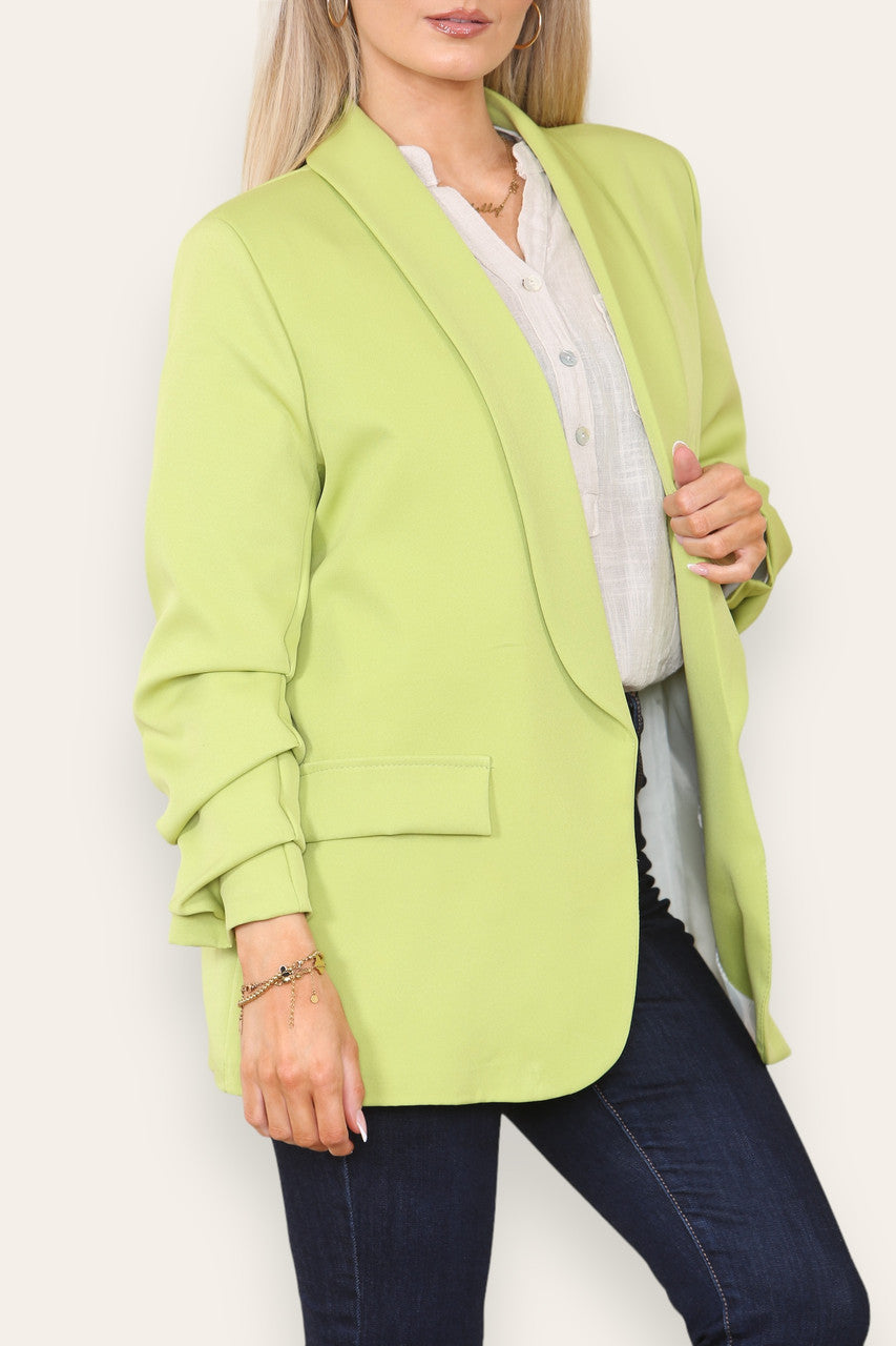 RUCHED NOTCH SLEEVE FULLY LINED BLAZER LIME