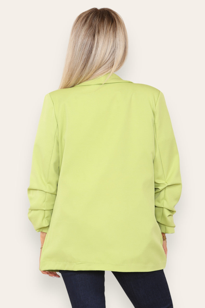 RUCHED NOTCH SLEEVE FULLY LINED BLAZER LIME