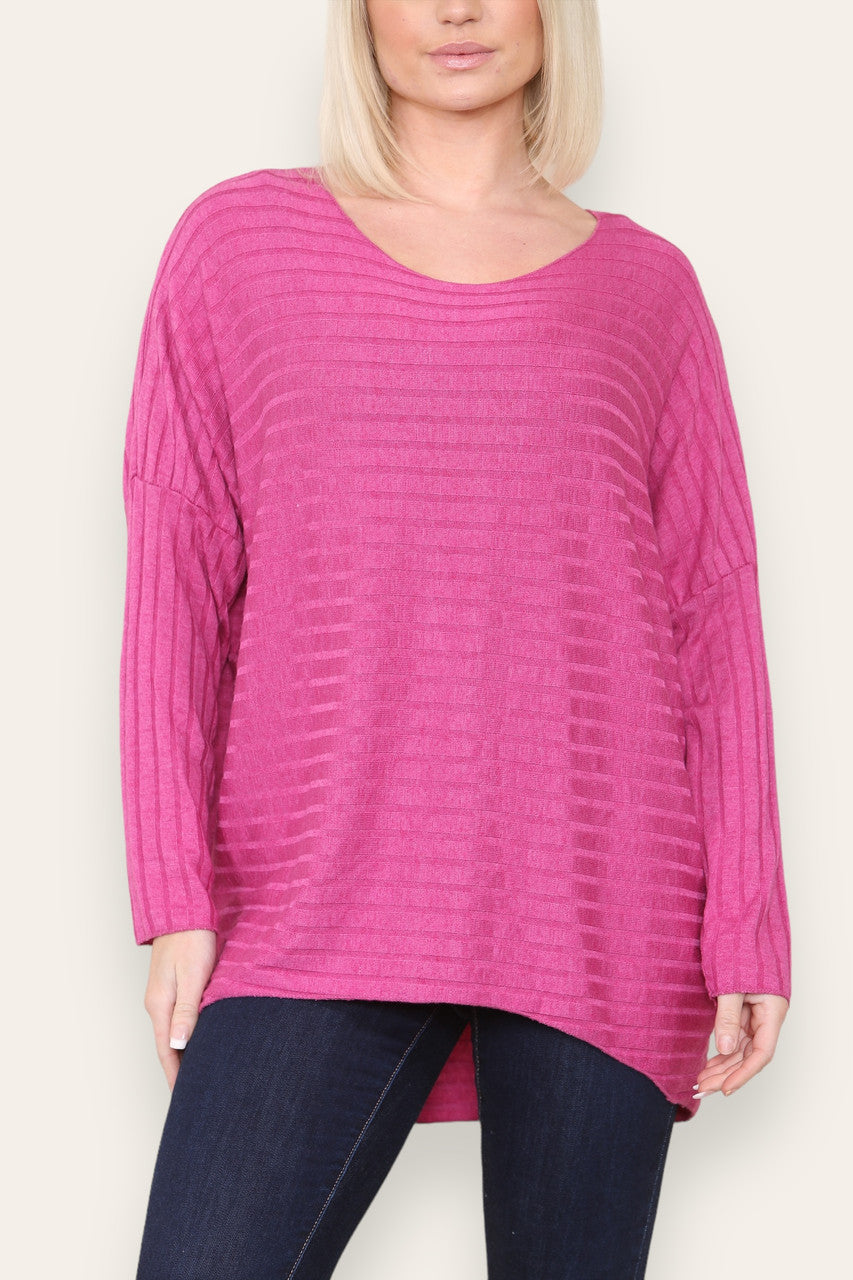 WIDE RIBBED FINE KNITTED JUMPER TOP CERISE
