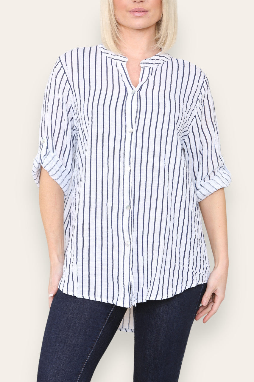 STRIPE GRANDAD SHIRT BLOUSE WHITE