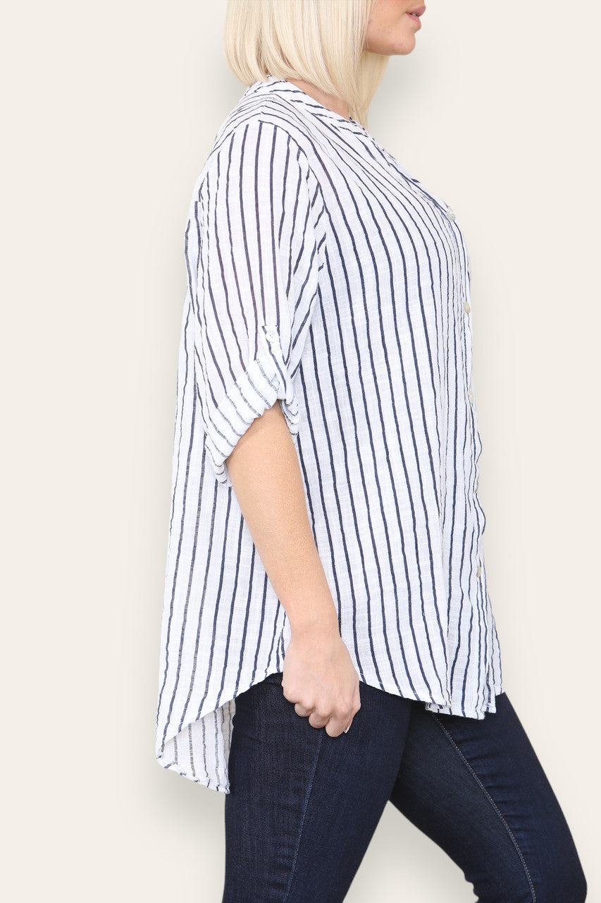 STRIPE GRANDAD SHIRT BLOUSE WHITE