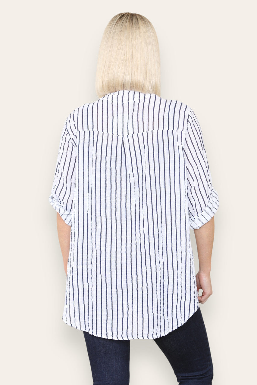 STRIPE GRANDAD SHIRT BLOUSE WHITE