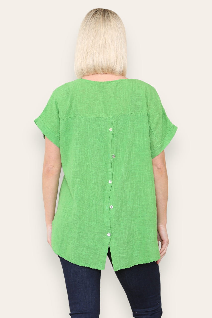 BUTTON BACK DETAIL TOP WITH NECKLACE GREEN