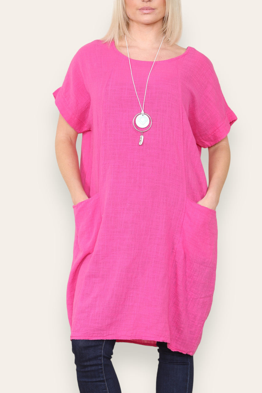 PLAIN TUNIC DRESS WITH POCKETS CERISE