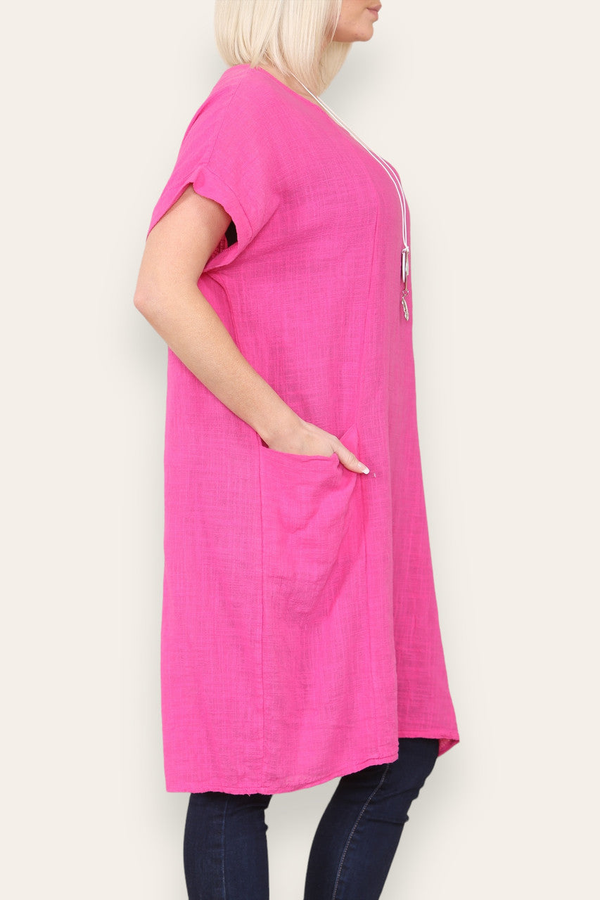 PLAIN TUNIC DRESS WITH POCKETS CERISE