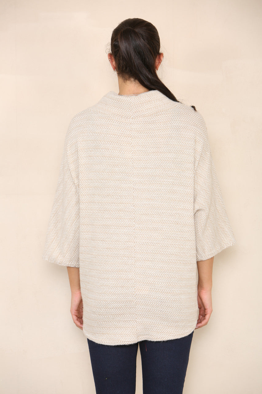 HERRINGBONE YARN KNIT COWL NECK JUMPER STONE