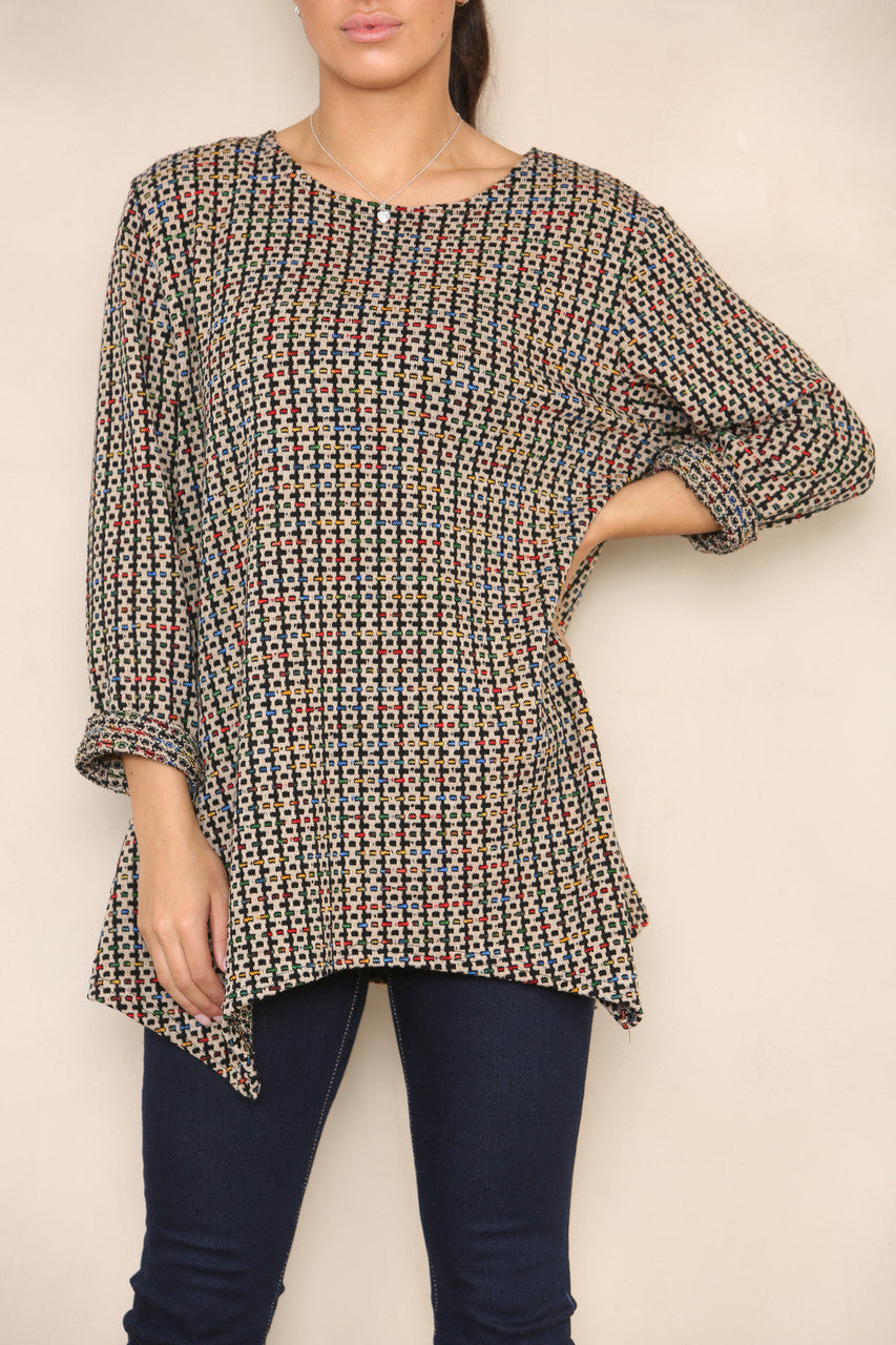 COLOUR FLECK YARN KNIT TUNIC JUMPER STONE