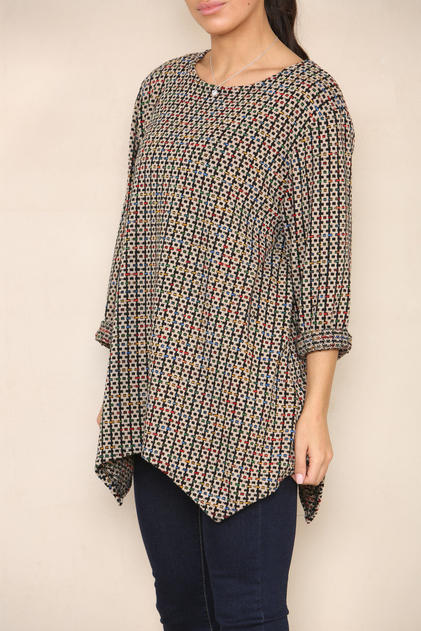 COLOUR FLECK YARN KNIT TUNIC JUMPER STONE