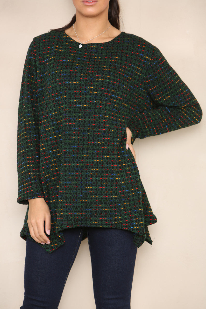 COLOUR FLECK YARN KNIT TUNIC JUMPER GREEN