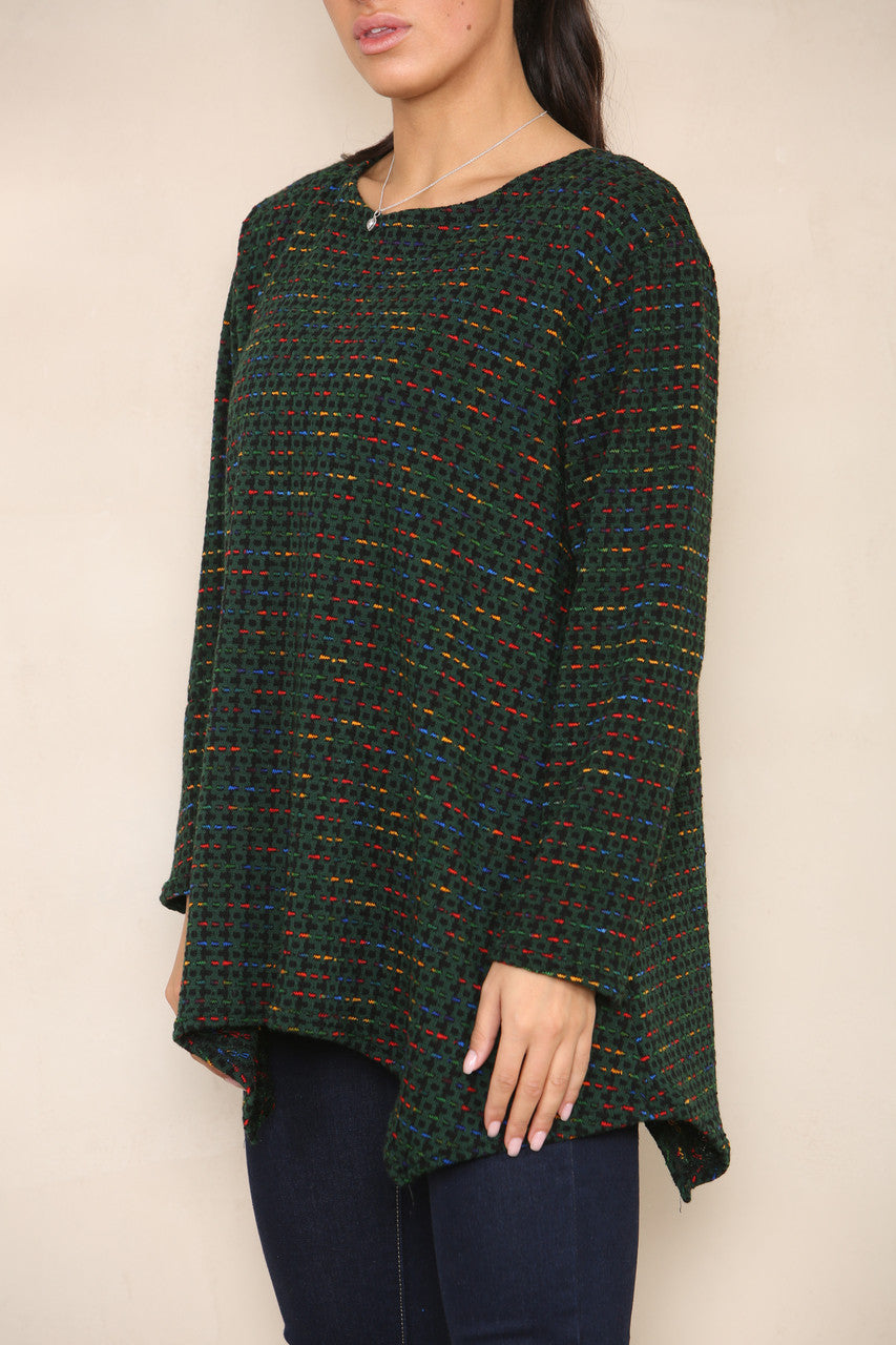 COLOUR FLECK YARN KNIT TUNIC JUMPER GREEN
