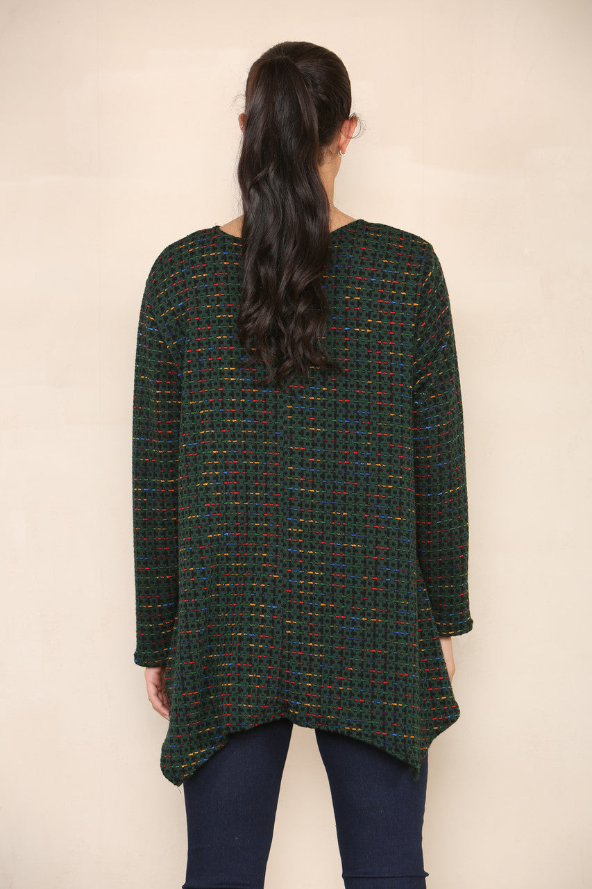 COLOUR FLECK YARN KNIT TUNIC JUMPER GREEN