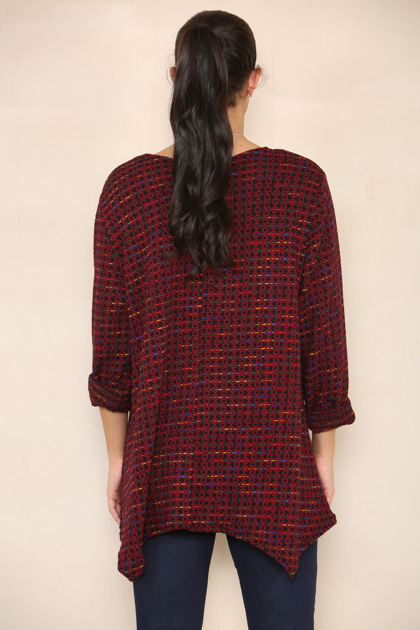 COLOUR FLECK YARN KNIT TUNIC JUMPER BURGUNDY
