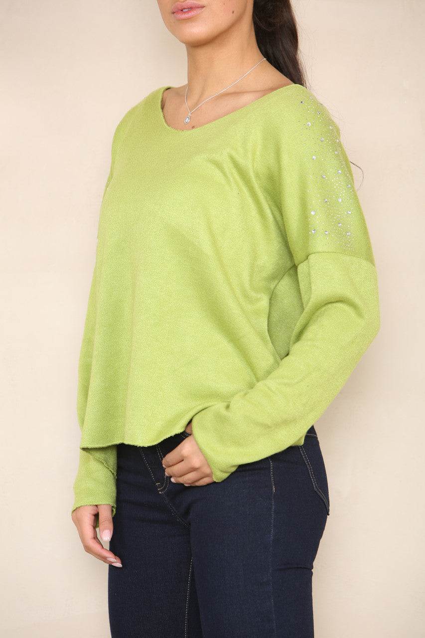 DIAMANTE SCHOUDERDETAIL TRUI LIME