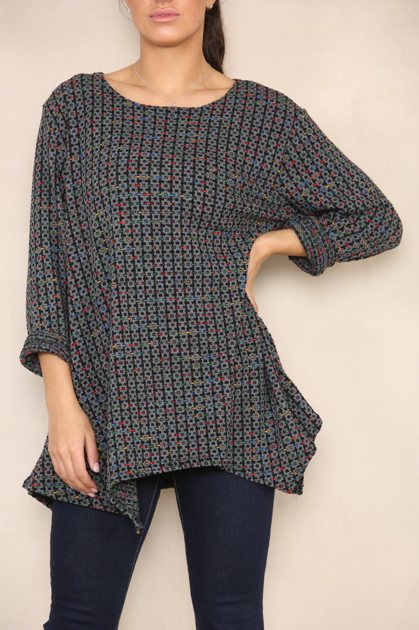 COLOUR FLECK YARN KNIT TUNIC JUMPER CHARCOAL