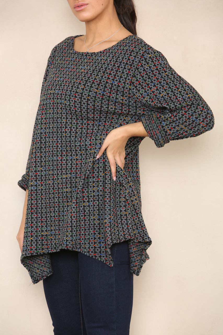 COLOUR FLECK YARN KNIT TUNIC JUMPER CHARCOAL