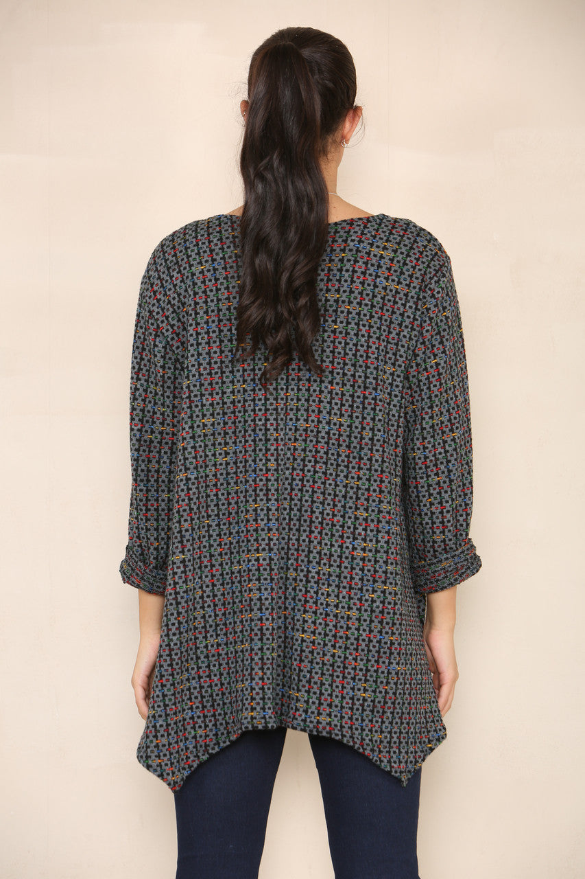 COLOUR FLECK YARN KNIT TUNIC JUMPER CHARCOAL